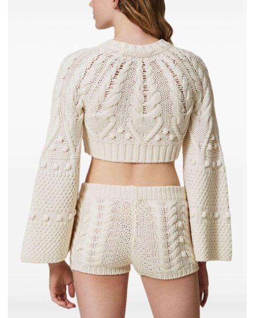 Twin Set White Wool Cropped Sweater