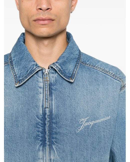 Jacquemus Blue Logo-Embroidered Denim Jacket for men