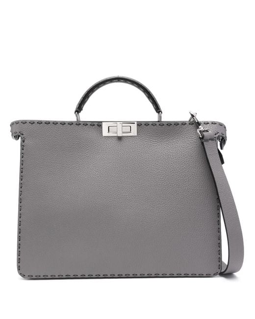 Fendi Gray Peekaboo Whipstitch Leather Tote Bag for men