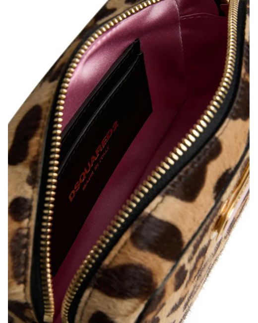 DSquared² Brown Logo-Plaque Leopard-Print Cross Body Bag