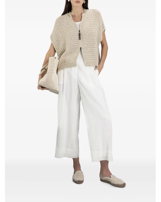 Brunello Cucinelli White Sequin-Embellished Open-Knit Cardigan