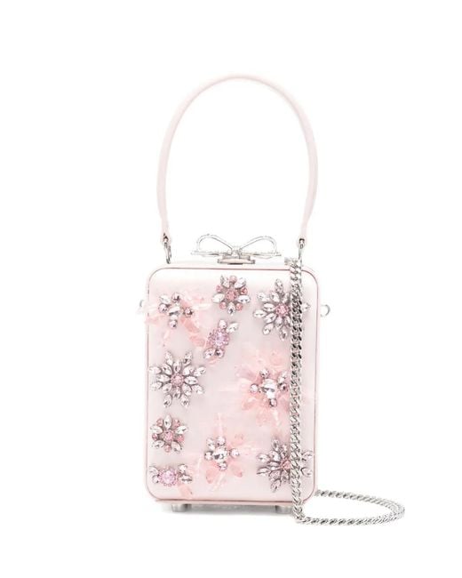Self-Portrait Pink Mirco Floral-Embellished Tote Bag
