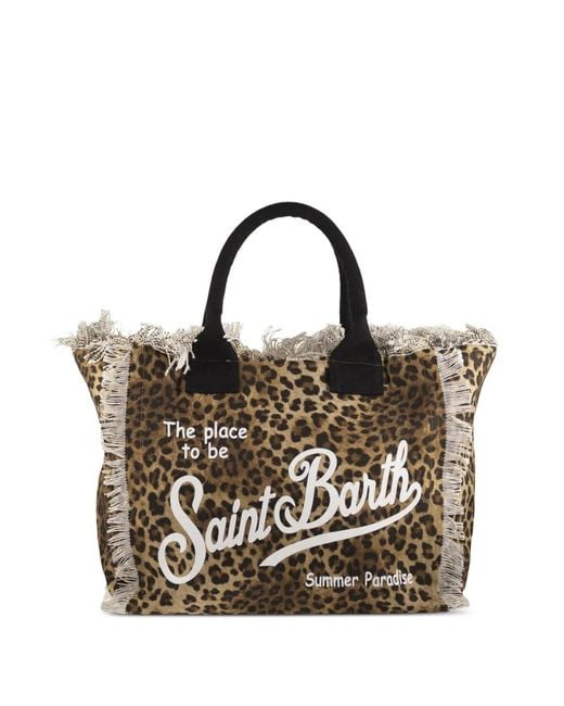 Mc2 Saint Barth Black Animal-Print Fringed Tote Bag