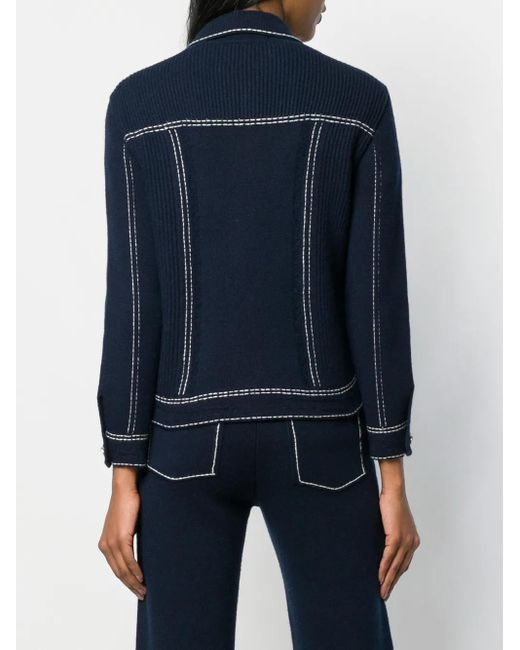 Barrie Blue Contrast-Stitch Knitted Jacket