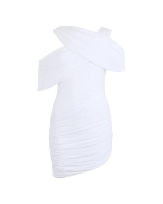 LES FILLES D'EVA White Asymmetrical Ruched Mini Dress