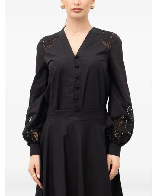 Twinset Black Lace-Insert Buttoned Shirt