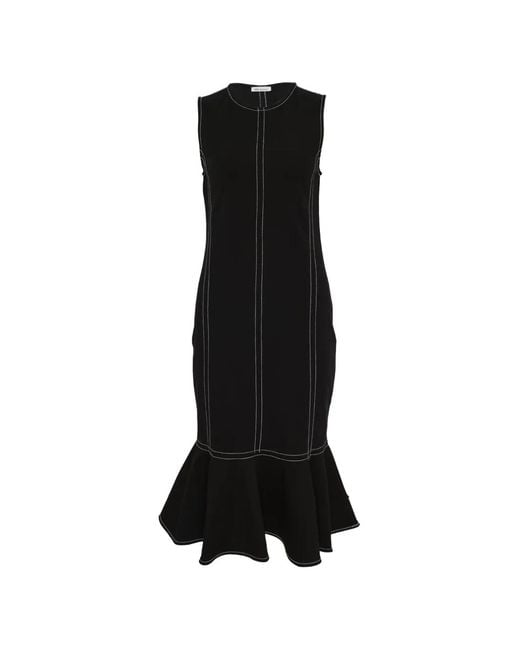 AMI Black Peplum Midi Dress