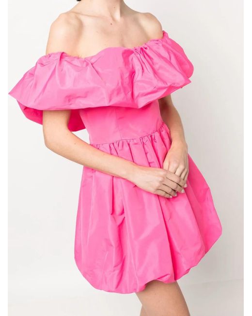 MSGM Pink Ruffled Off-Shoulder Puffball Dress