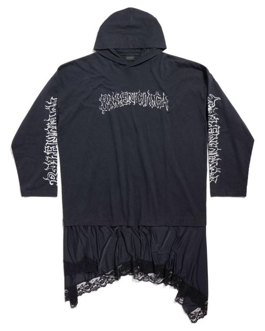 Balenciaga Blue Lace-trimmed Hooded Cotton Dress