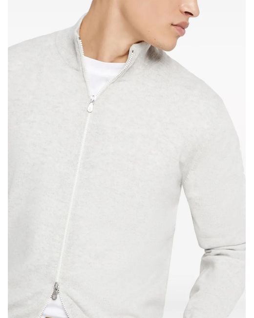 Brunello Cucinelli White Cashmere Zipped Cardigan for men