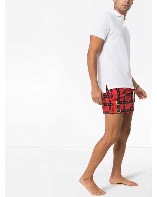red versace swim shorts