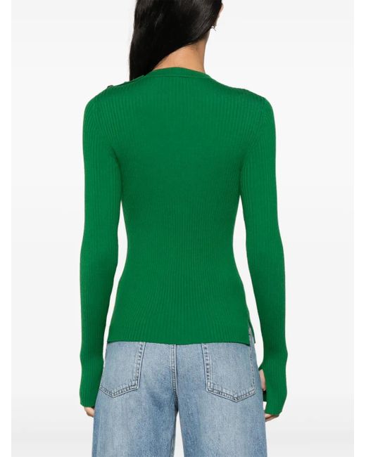 Dorothee Schumacher Green Buttoned-Shoulder Sweater