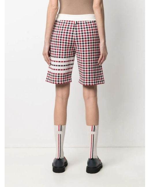 Thom Browne Red Check-pattern Logo-patch Shorts
