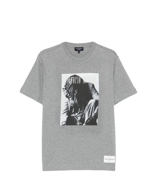 Emporio Armani Gray Graphic-Print T-Shirt for men