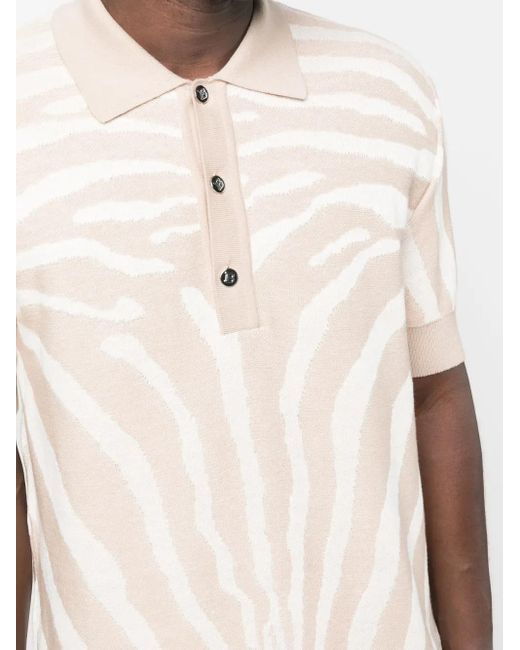 Balmain Natural Zebra-Jacquard Polo Shirt for men