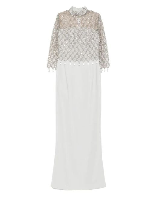 Jean Louis Sabaji White Embellished High-Neck Dress