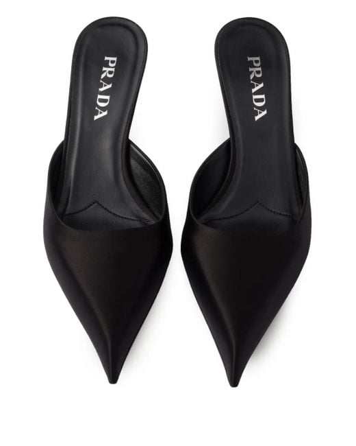 PRADA  黒サテン　8センチ　ミュール Prada サテン ミュール ブラック | Lyst