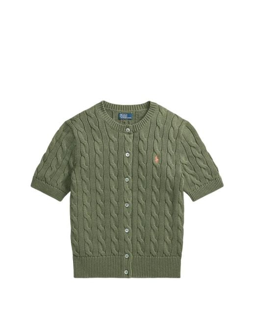 Polo Ralph Lauren Green Cable-Knit Cotton Cardigan