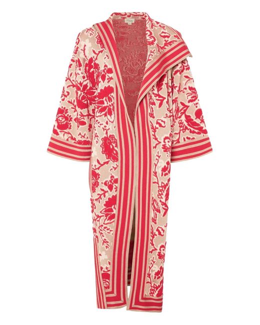 Temperley London Red Francis Floral-Pattern Striped Knit Cape