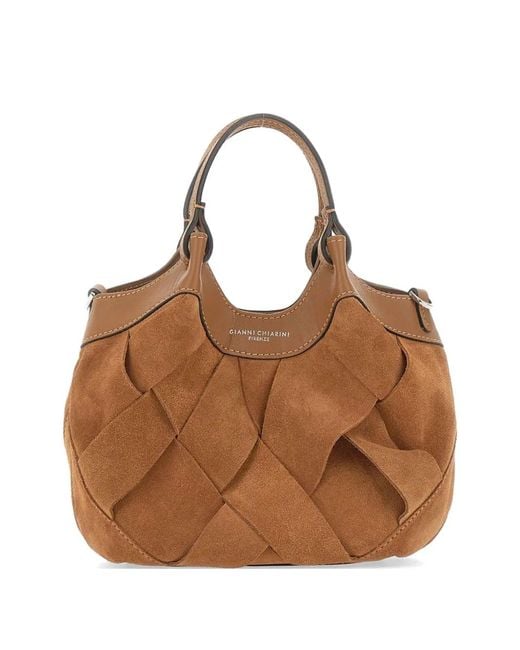 Gianni Chiarini Brown Dua Geometric Woven Suede Tote Bag