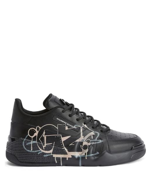 Giuseppe Zanotti Black Talon Graffiti-Print Low-Top Sneakers for men