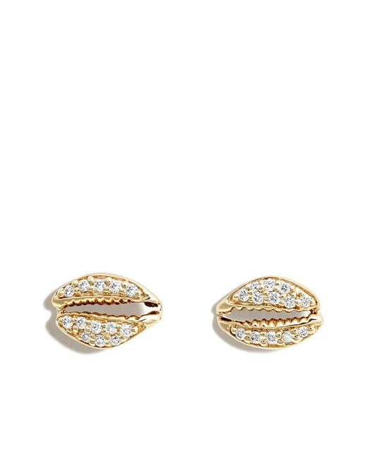 Sydney Evan Metallic 14kt Yellow Gold Cowrie Shell Diamond Stud Earrings