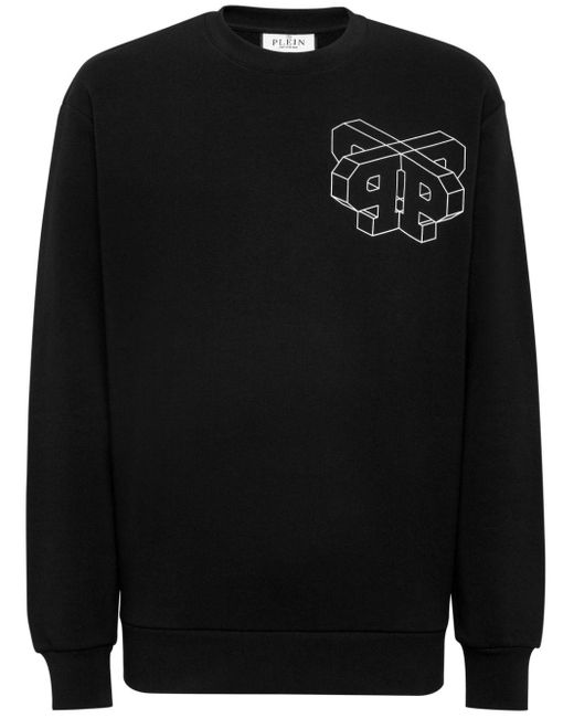 Philipp Plein Black Ss Wire Frame Logo-print Cotton Sweatshirt for men