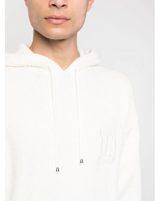 Drole de Monsieur White Logo-Embroidered Waffle-Knit Hoodie for men