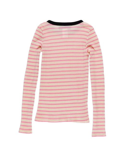 La Fetiche Pink Jackie Striped Ribbed-Knit T-Shirt