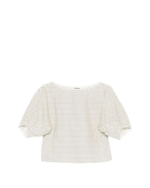 Staud White Striped Short-Sleeve Top
