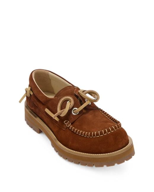 Moschino Brown Whipstitch Lug-Sole Boat Shoes for men