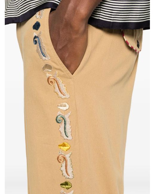 Bode Natural Feather Runner Embroidered Trousers for men