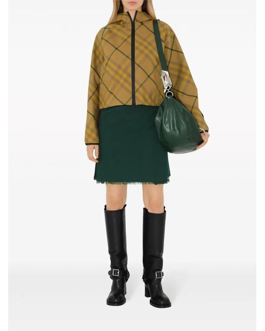 Burberry Green Frayed-Edge Wool Pleated Skirt