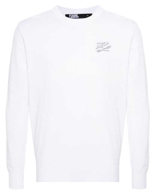 Karl Lagerfeld White Logo-embroidered Jumper for men