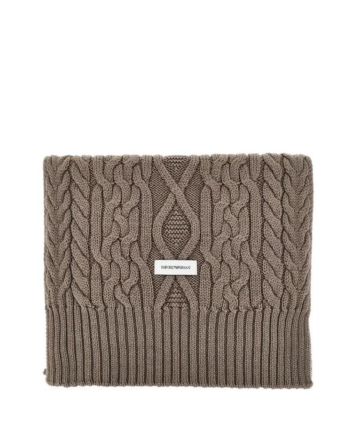 Emporio Armani Brown Cable-Knit Snood Scarf