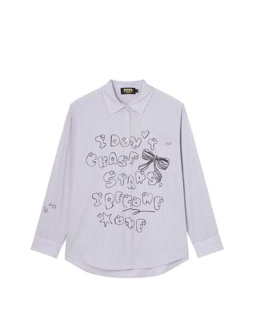 Mini Cream White Striped Graphic-Print Shirt