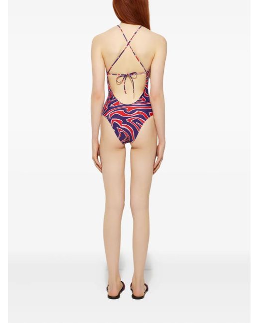 Emilio Pucci Red Maillot De Bain Labirinto Imprimé