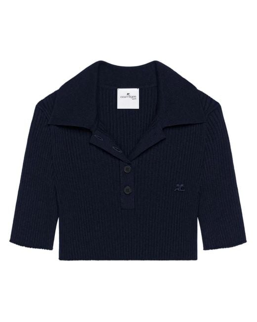 Courreges ニット クロップド ポロシャツ Blue