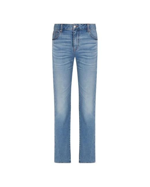 ARMANI EXCHANGE Blue Faded Whiskered Jeans for men
