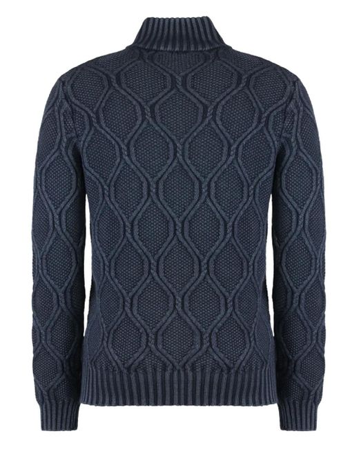 Moorer Blue Cable-Knit Half-Zip Pullover for men