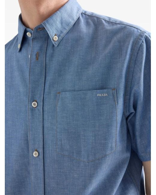 Prada Blue Chambray Short-Sleeve Shirt for men