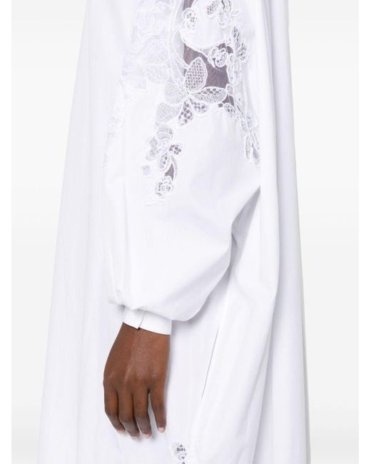 Ermanno Scervino White Lace-panel Shirt Midi Dress