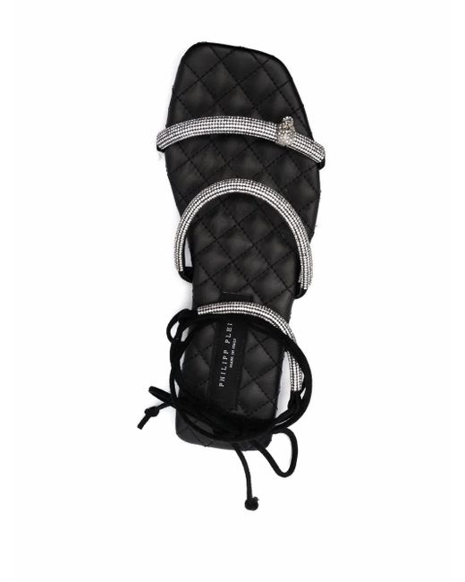 Philipp Plein Black Maltese Flat Crystal Sandals