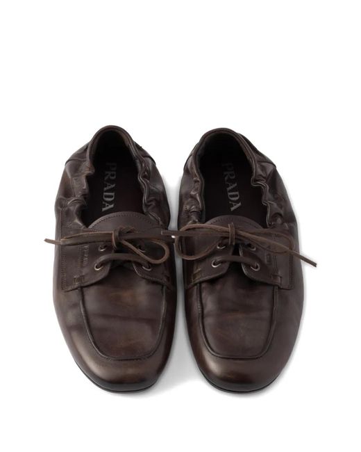 Prada White Shuffle Leather Lace-Up Boat Shoes for men