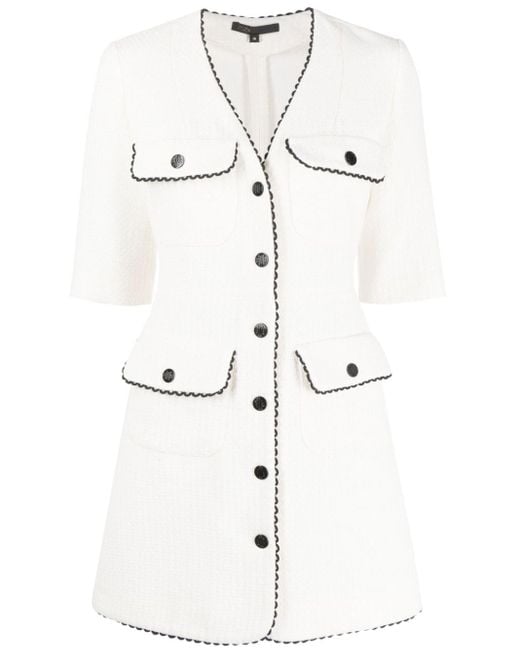 Maje White V-neck Button-up Minidress