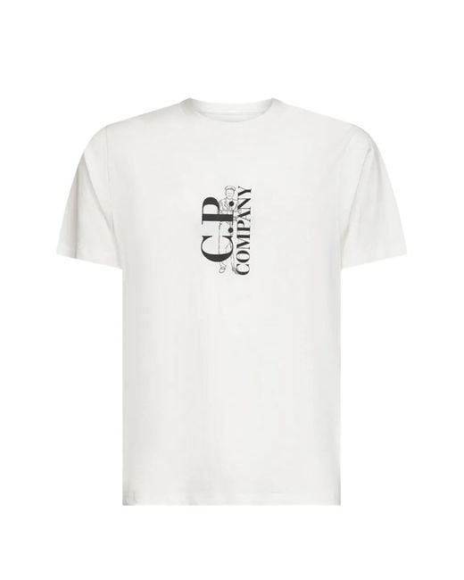 C P Company White T-Shirt 30/1 En Jersey Imprimé À Manches Courtes for men