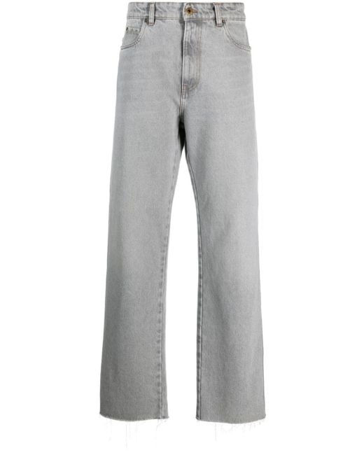 Miu Miu Gray Logo-patch Straight-leg Jeans