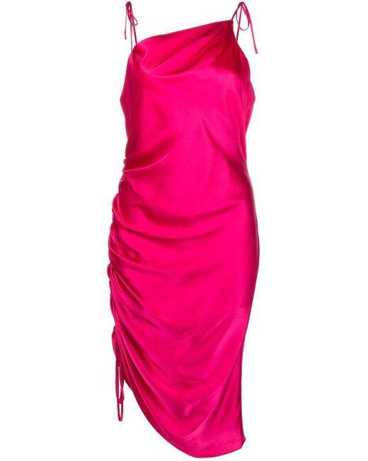 Cinq À Sept Regine Ruched Silk Midi Dress in Pink | Lyst