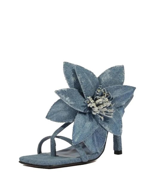 SCHUTZ SHOES Blue Floral-Appliqué Denim Sandals