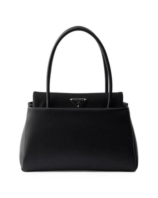 Prada Black Passage Small Leather Bag With Re-Nylon Flap